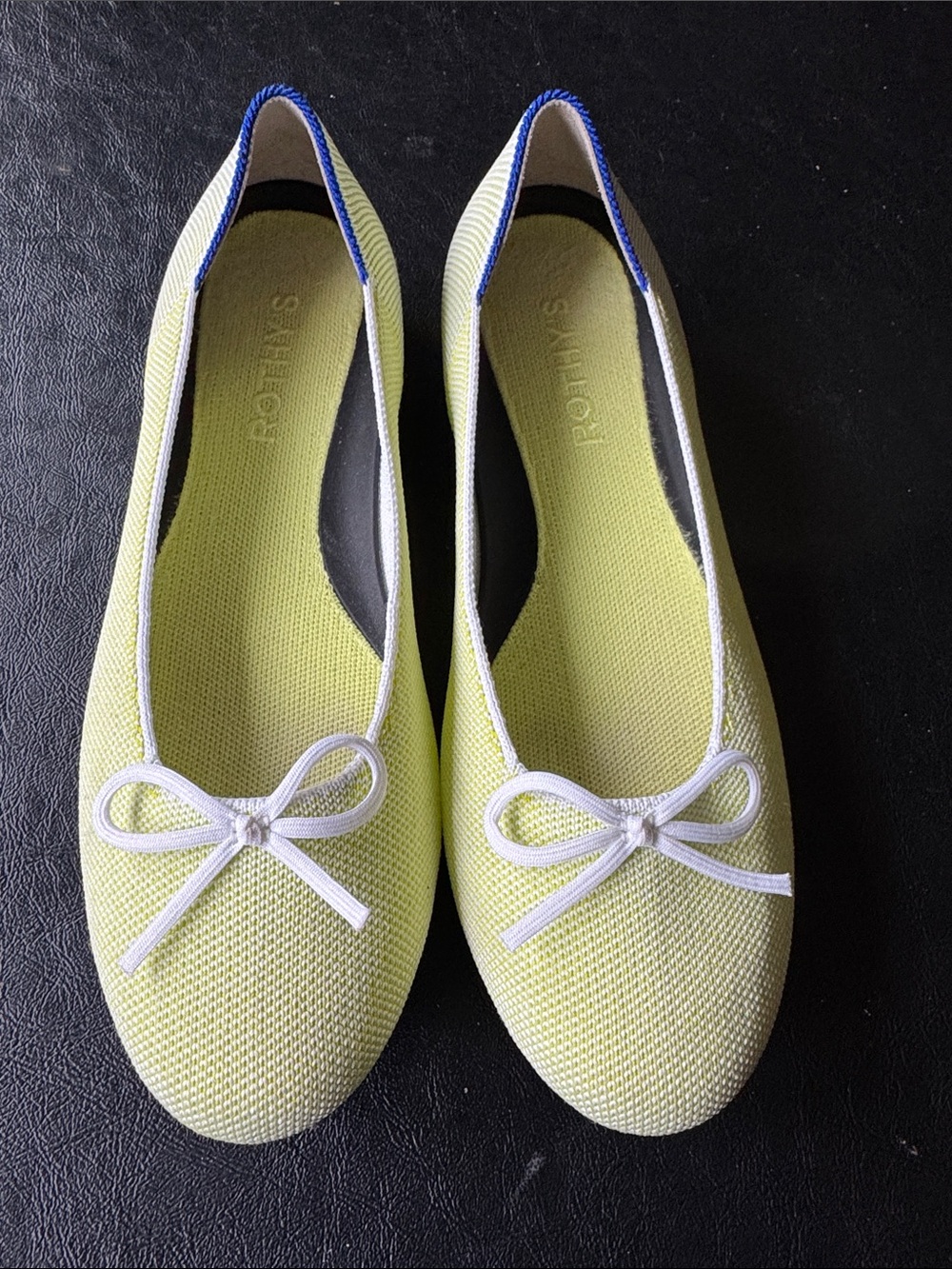 Rothy's Yellow Knit Ballet Flats with White Bow Trim